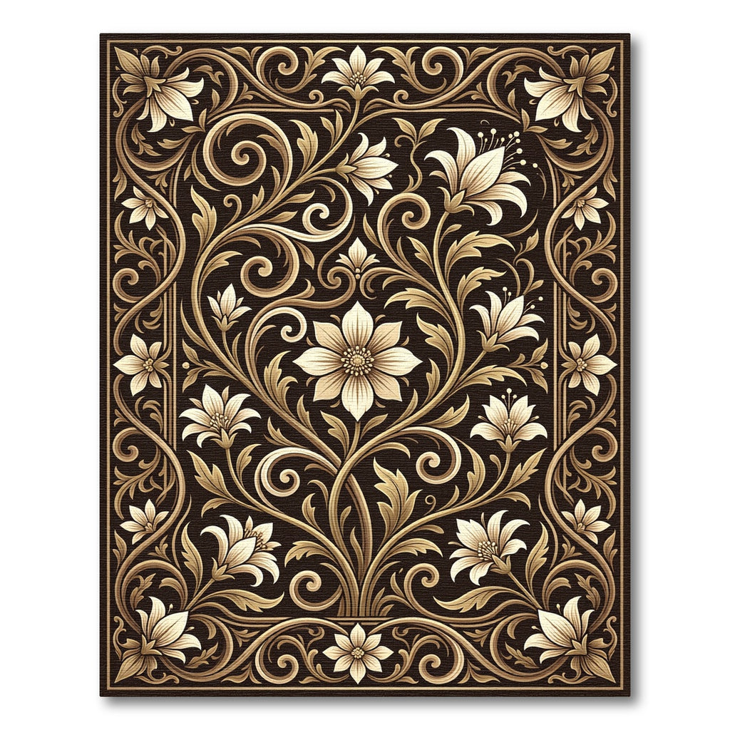 Elaborate Gilded Floral Swirl Art Rug