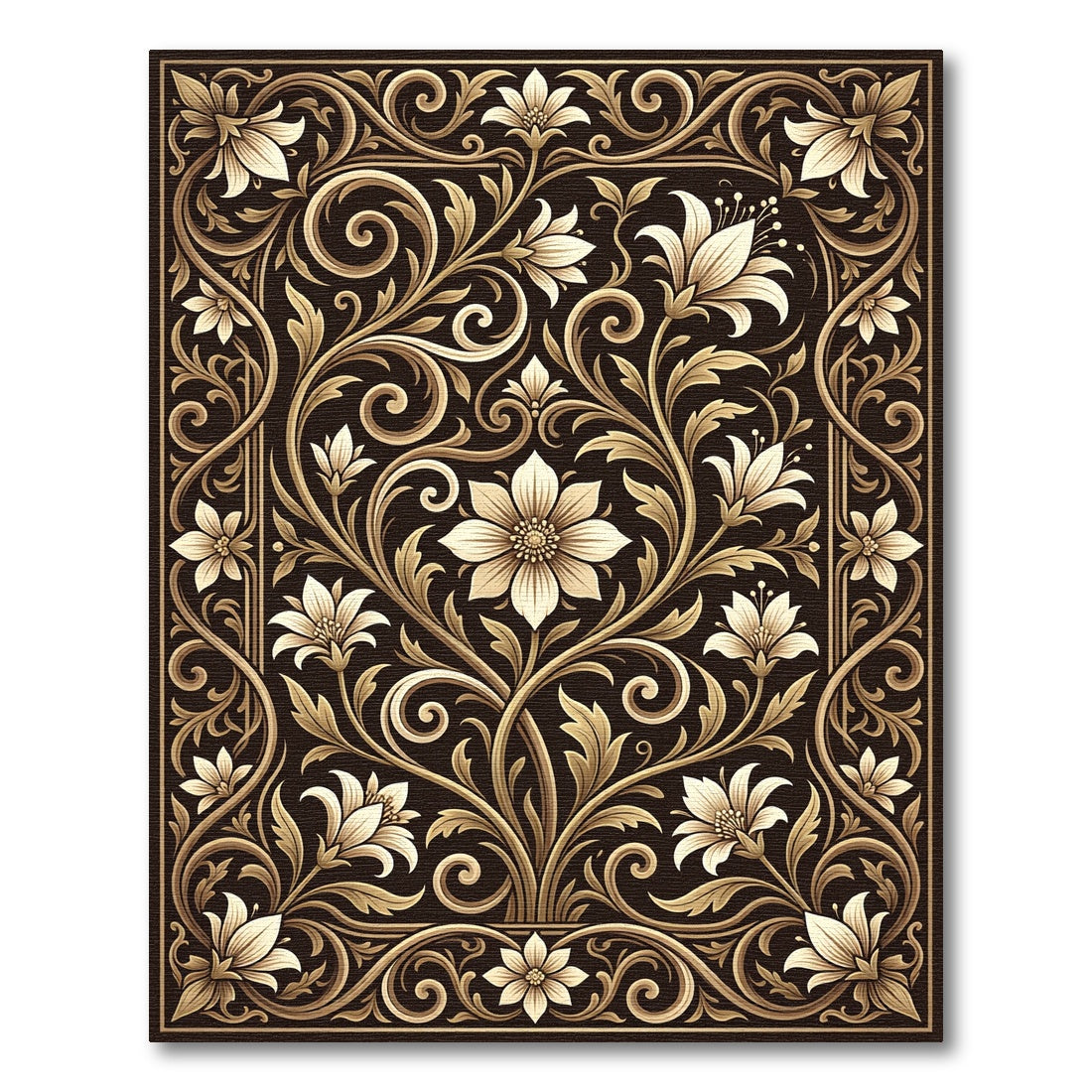 Elaborate Gilded Floral Swirl Art Rug