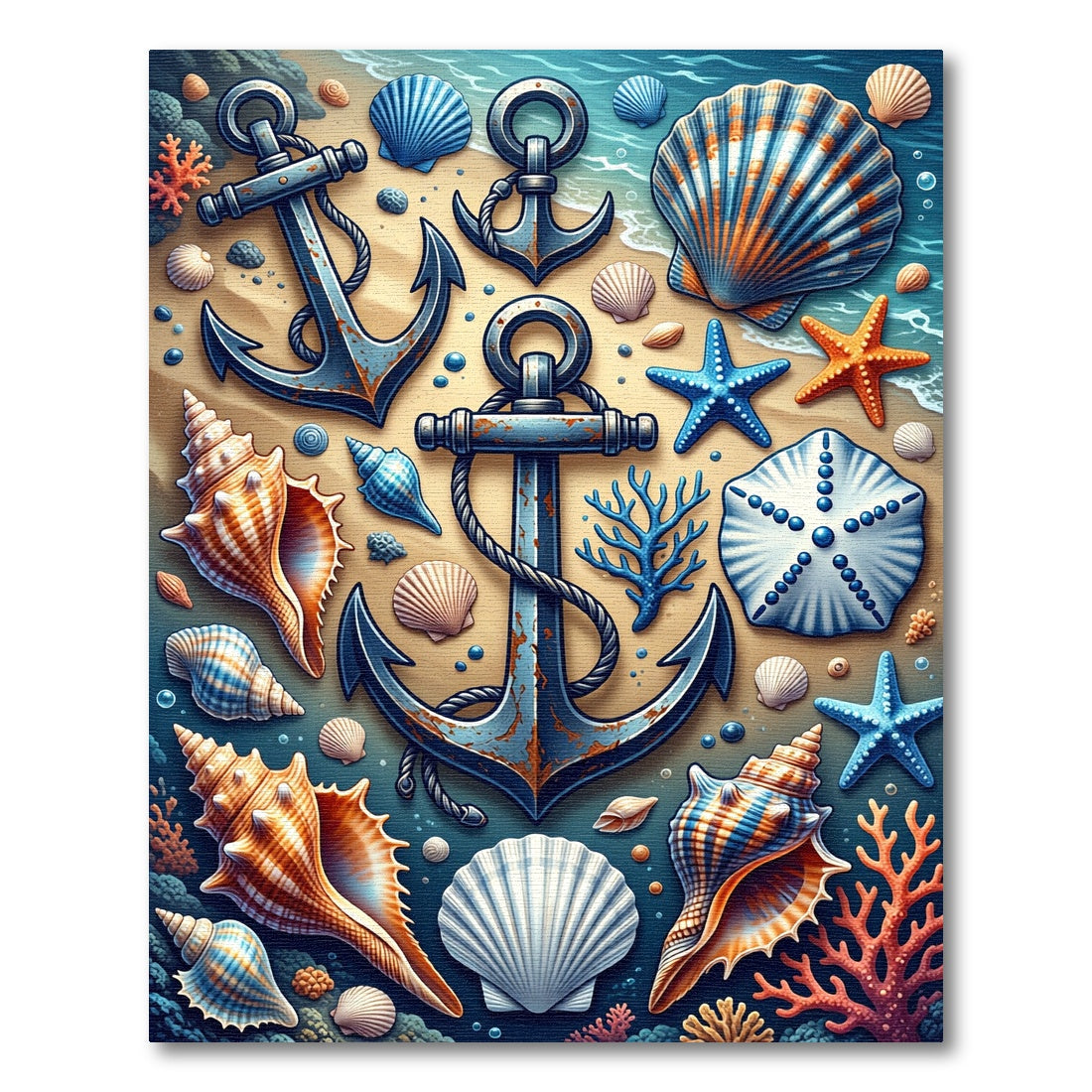 Nautical Anchor Seashell Beach Scape Rug