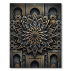 Geometric Gold and Charcoal Celestial Star Rug