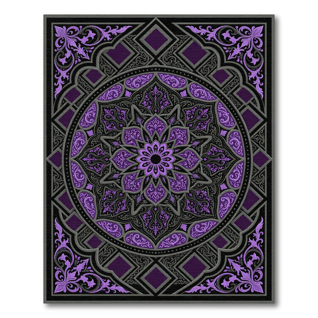 Ornate Purple Mandala Circular Damask Rug