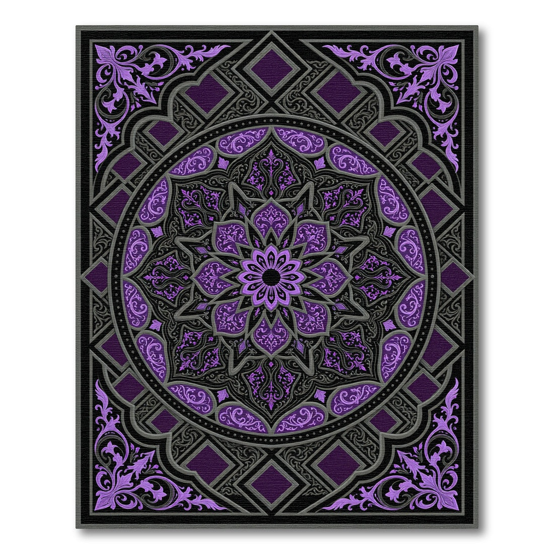 Ornate Purple Mandala Circular Damask Rug