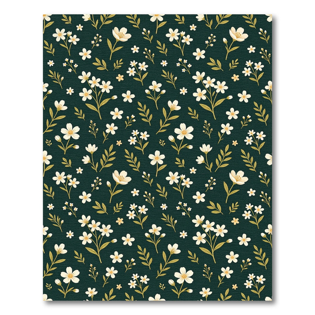 Dark Green Delicate White Wildflower Meadow Rug