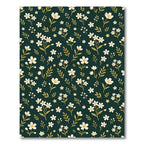 Dark Green Delicate White Wildflower Meadow Rug