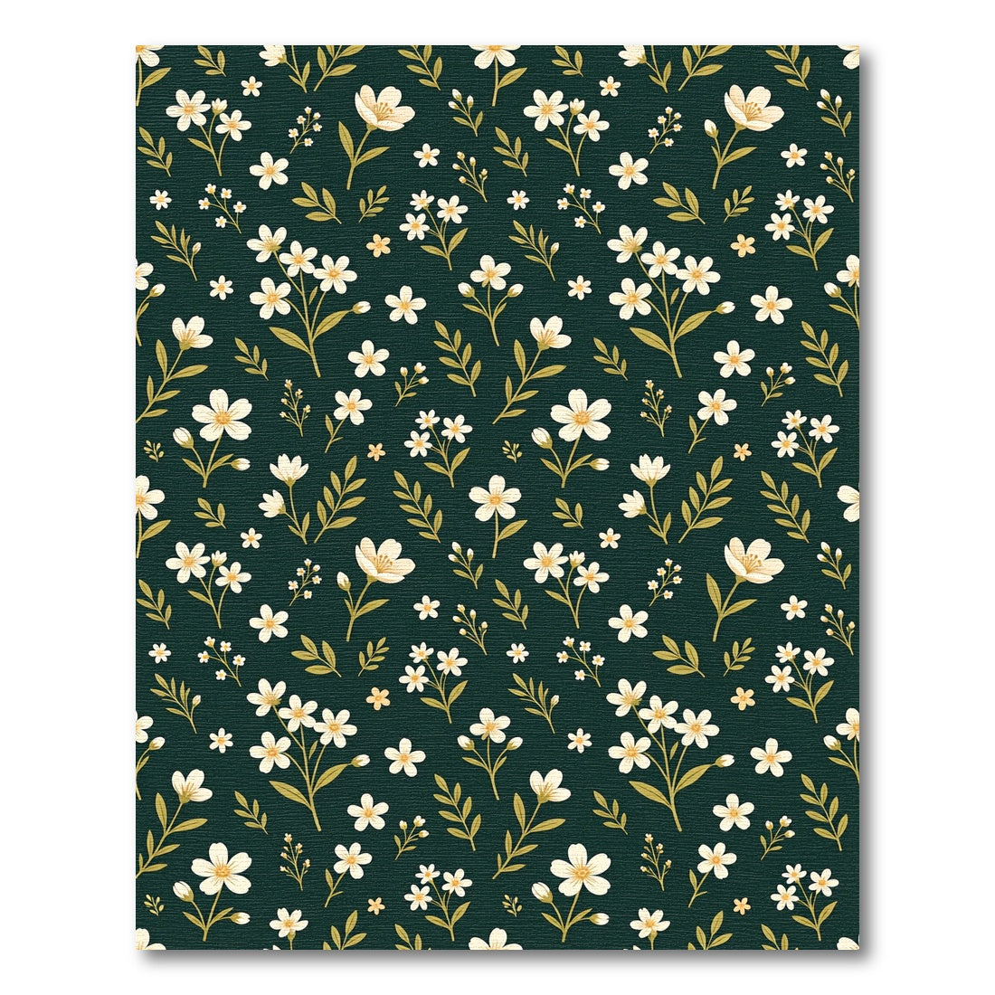 Dark Green Delicate White Wildflower Meadow Rug