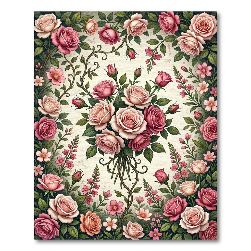 Pink Rose Garden Border Arrangement Rug