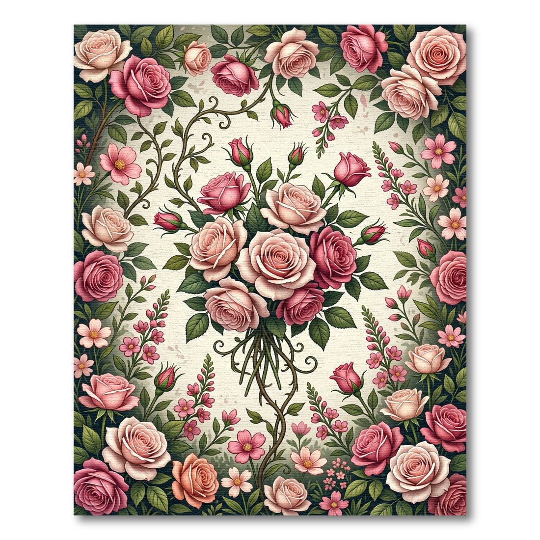 Pink Rose Garden Border Arrangement Rug