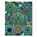 Geometric Hexagon Teal Sage Flower Medallion Rug