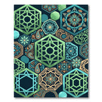 Geometric Hexagon Teal Sage Flower Medallion Rug