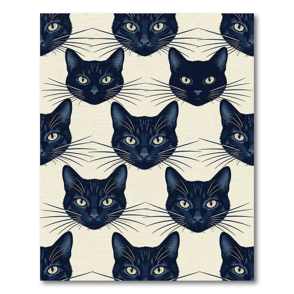 Eerie Black Cat Faces Neutral Illustration Rug