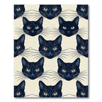 Eerie Black Cat Faces Neutral Illustration Rug