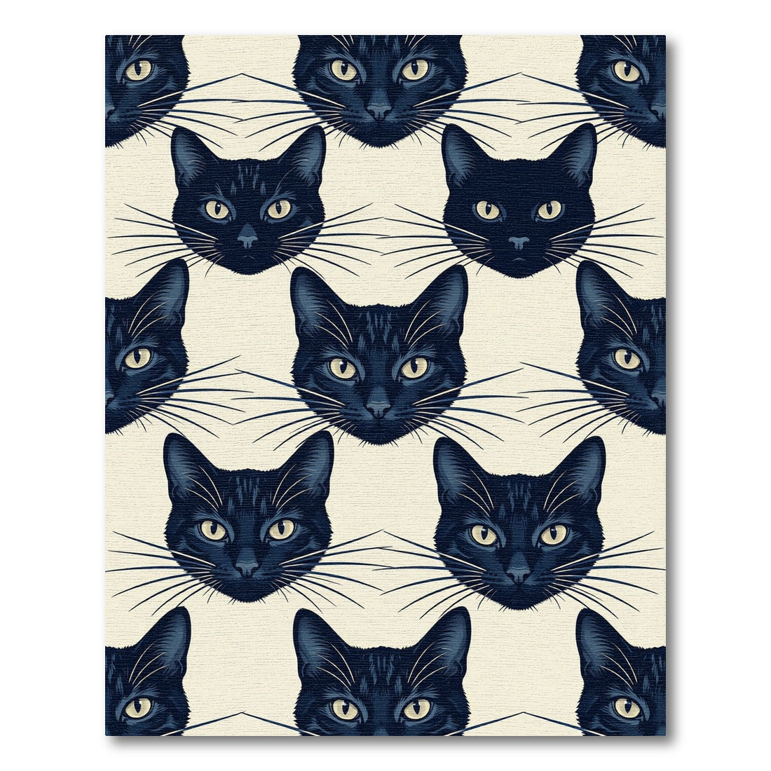 Eerie Black Cat Faces Neutral Illustration Rug