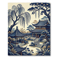 Azure Willow Pagoda Garden Scene Rug