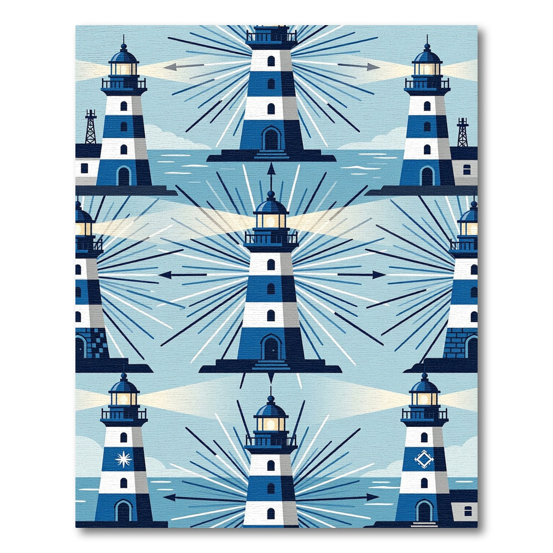 Nautical Blue And White Lighthouse Grid Rug