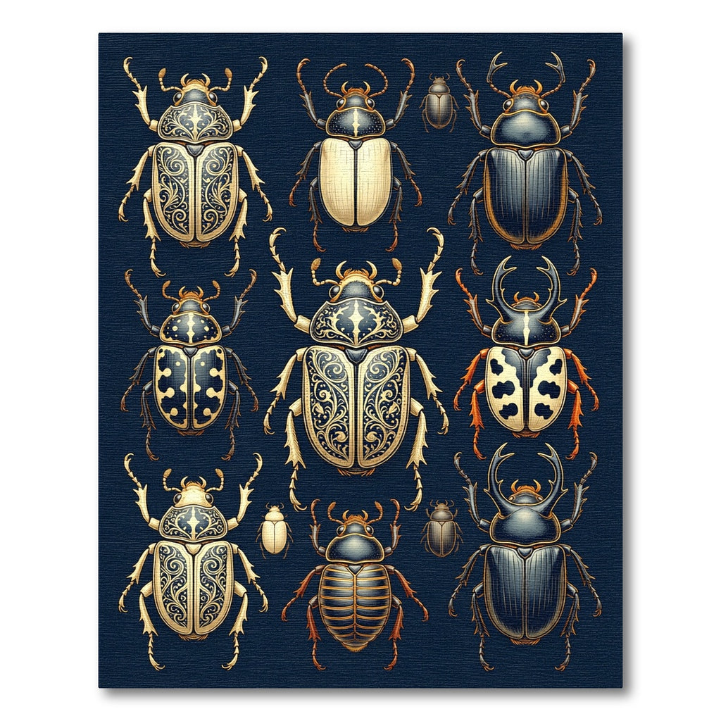 Ornate Entomological Golden Beetle Illustration Rug