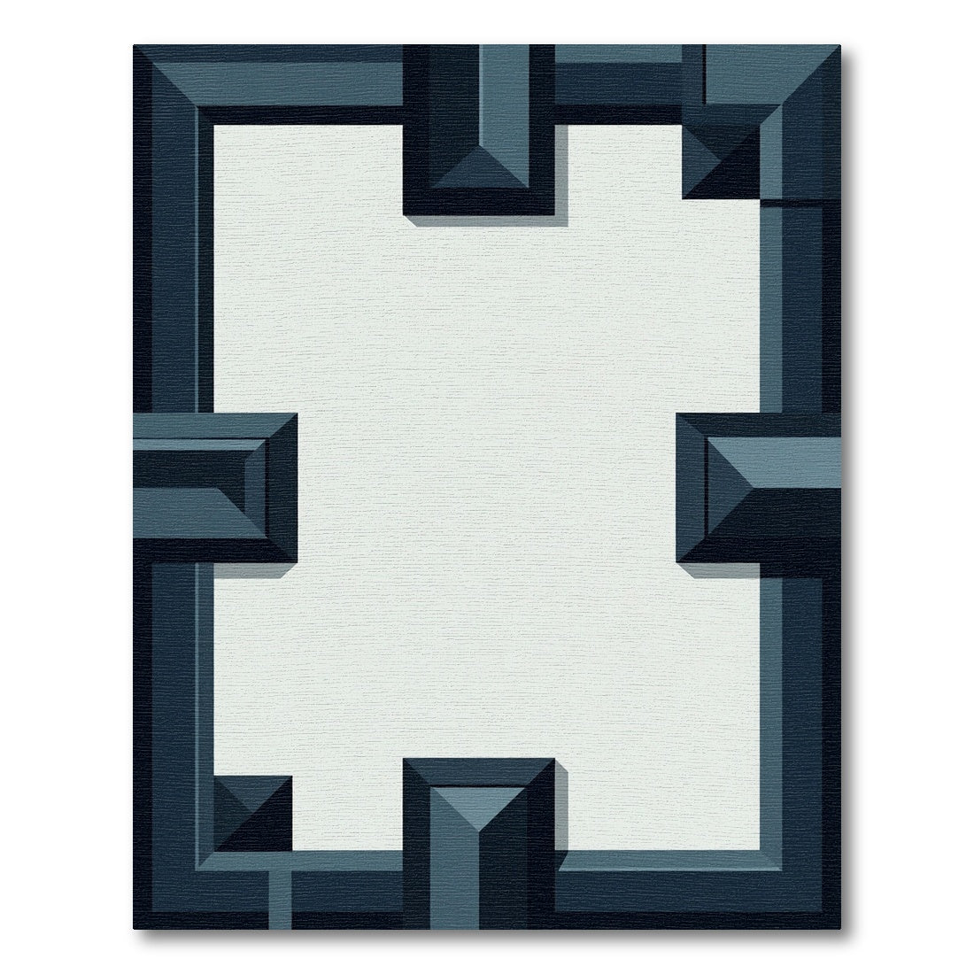 Deep Blue Geometric Layered Frame Rug