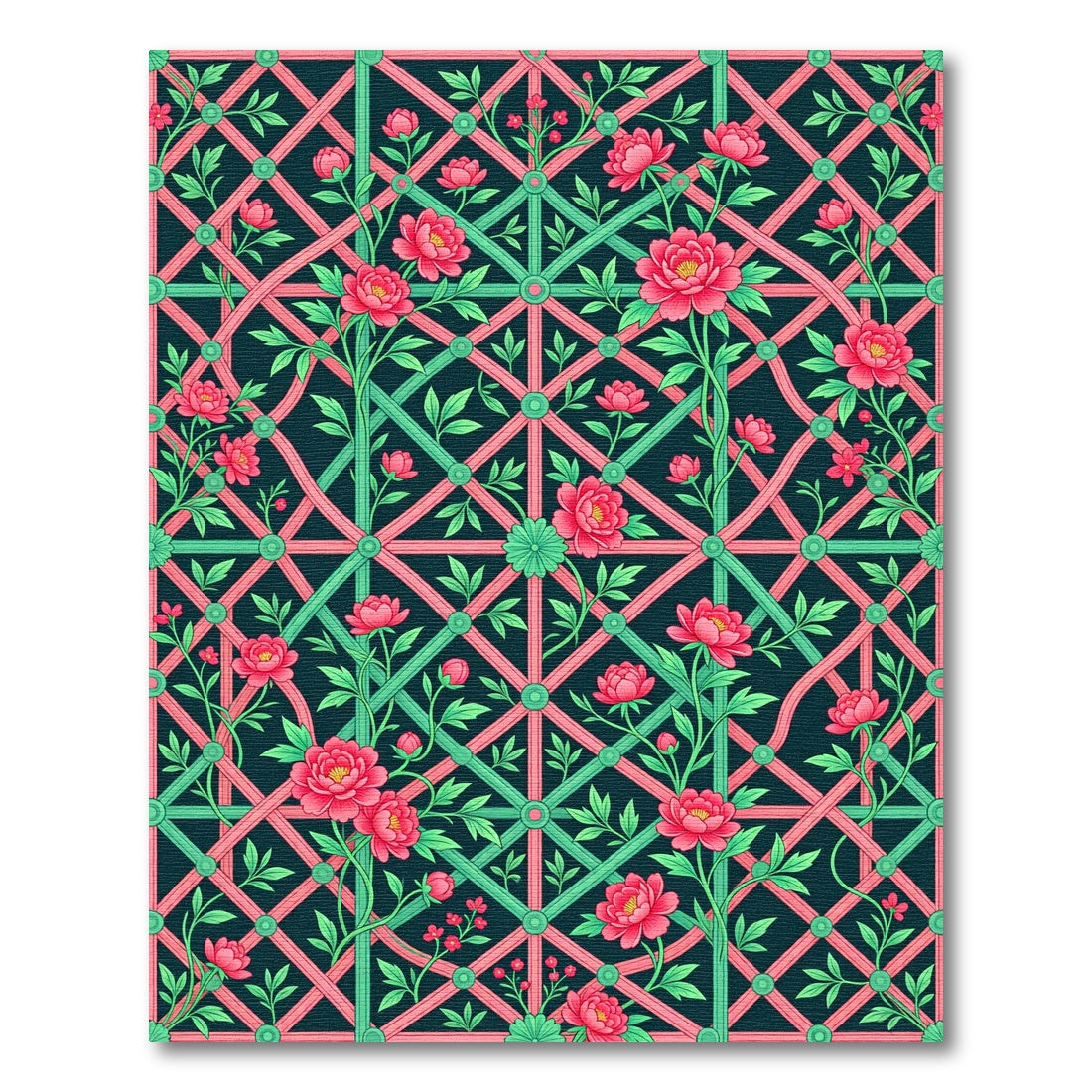 Peony Trellis Garden Teal Rose Rug