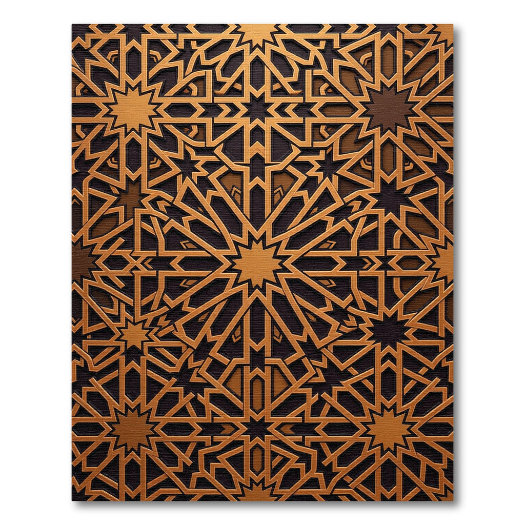 Geometric Golden Star Bronze Lattice Rug
