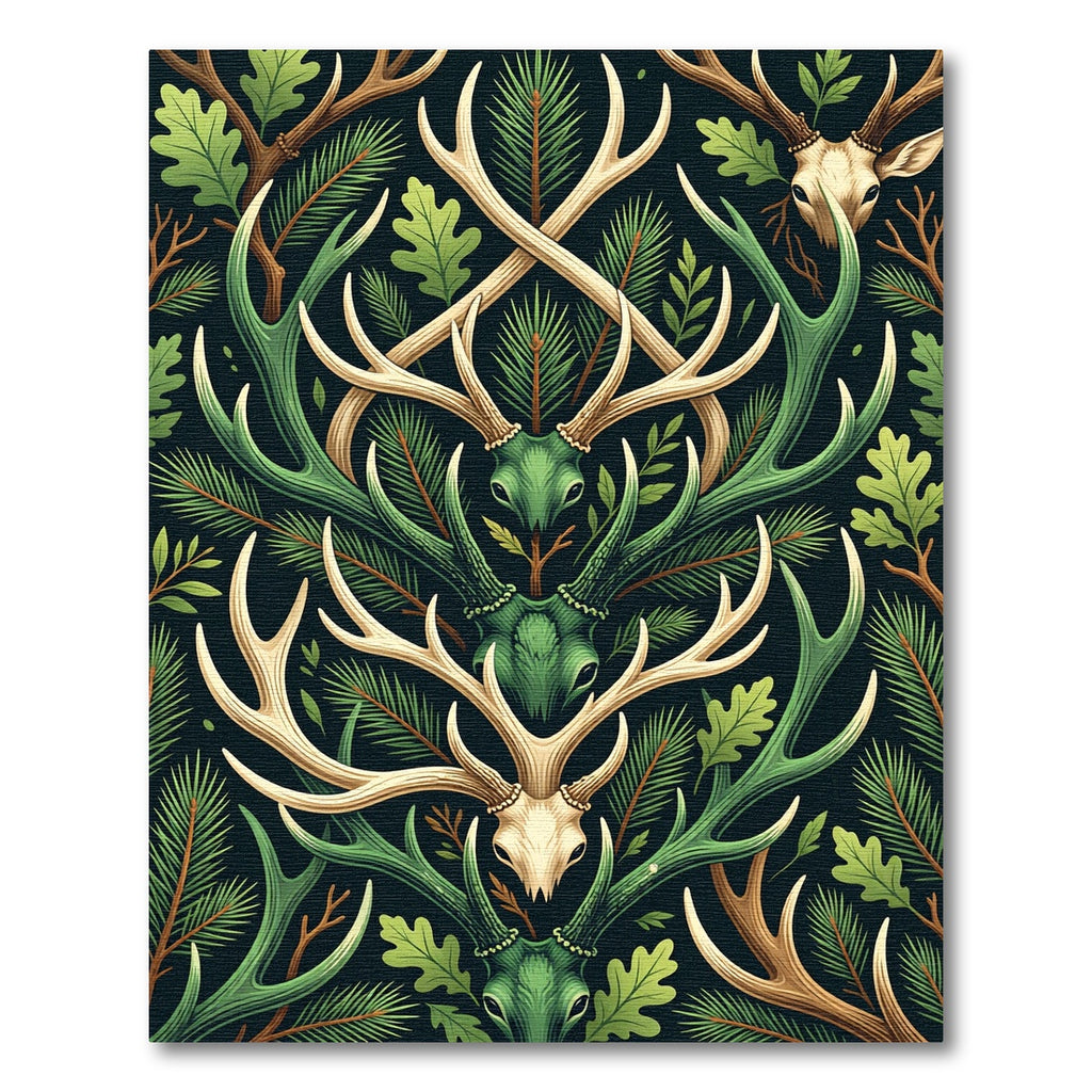 Forest Antler Woodland Symmetry Dark Green Rug