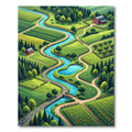 Serene River Valley Countryside Landscape Rug