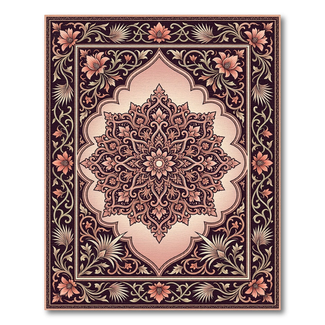 Coral Floral Medallion Vintage Border Rug