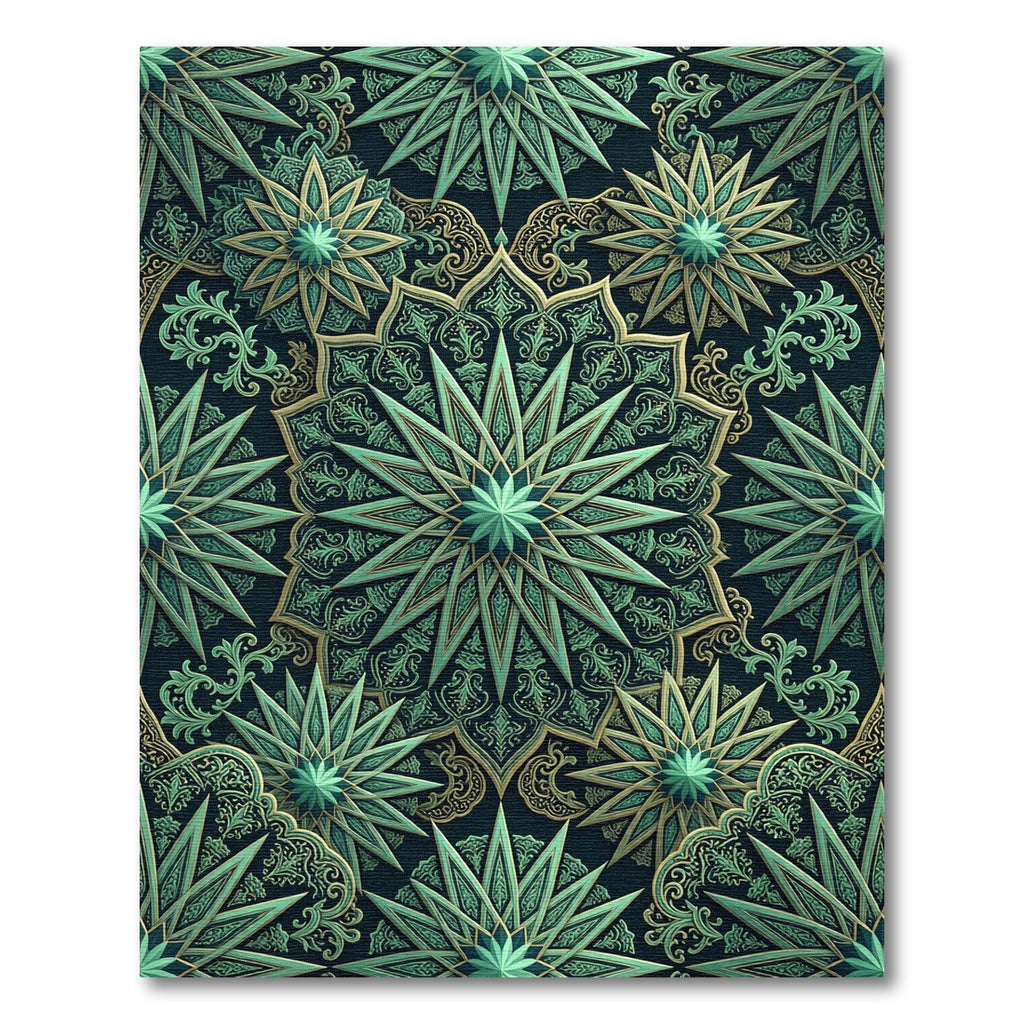 Deep Emerald Starburst Mandala Rug