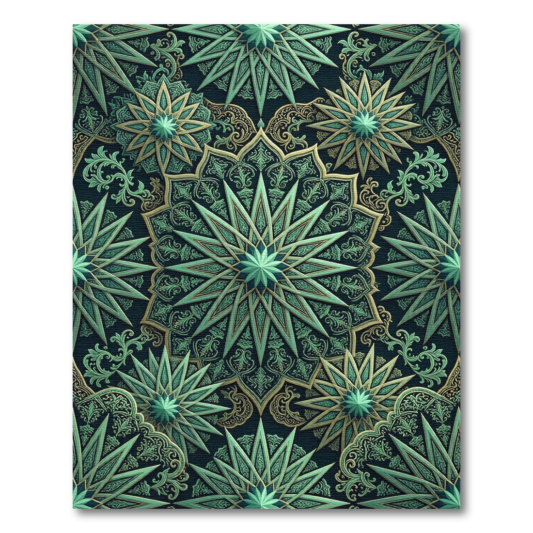 Deep Emerald Starburst Mandala Rug