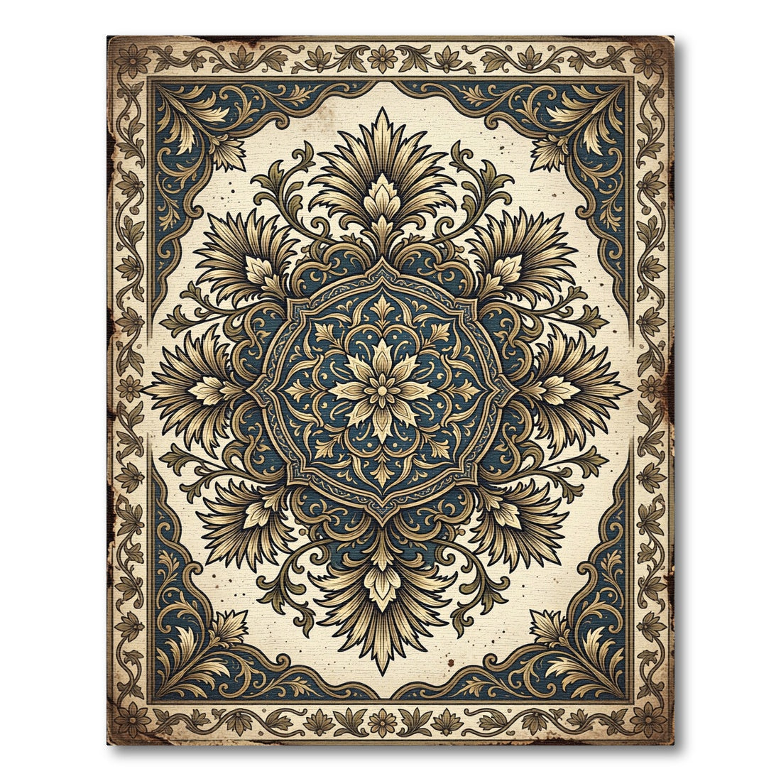 Vintage Navy Golden Floral Medallion Rug