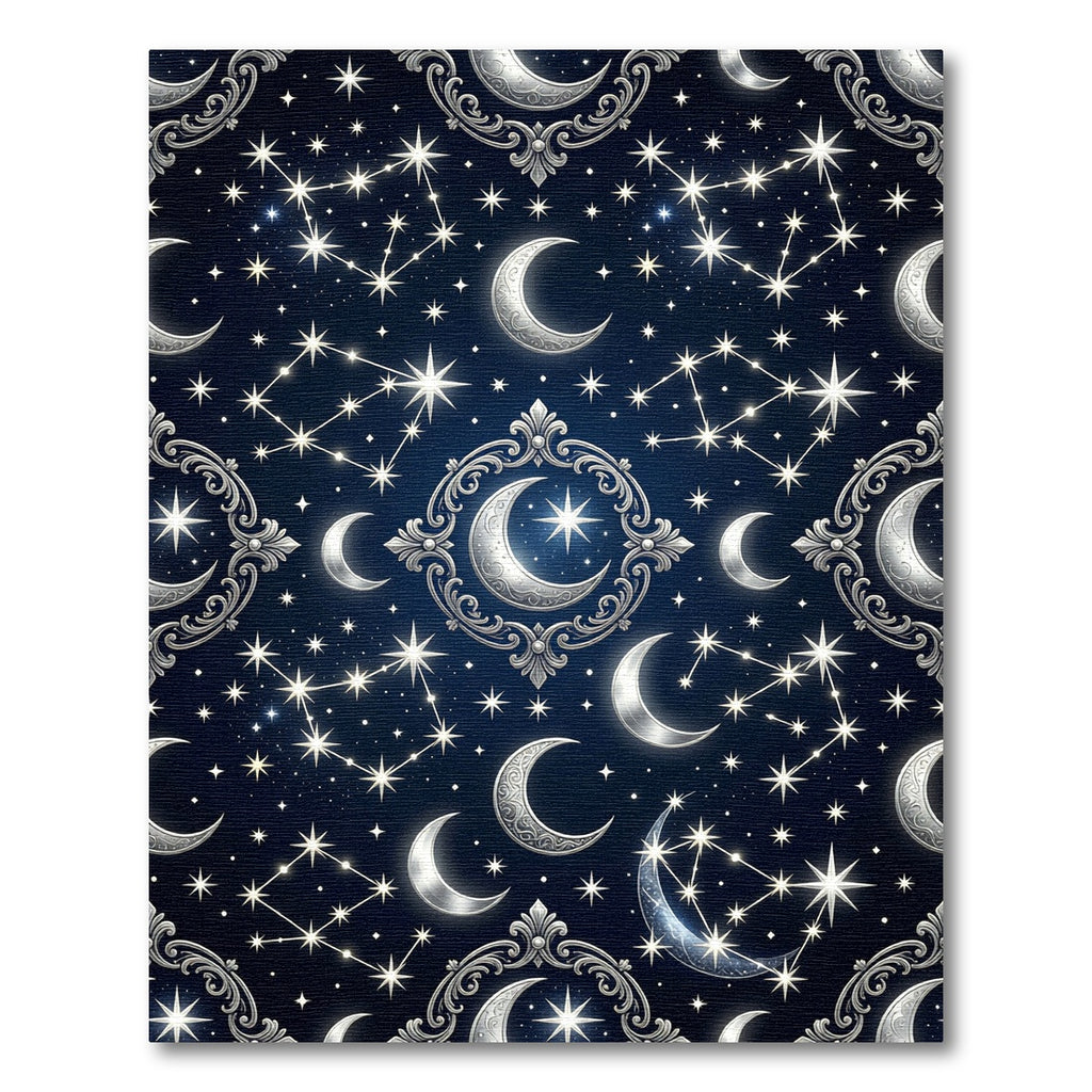 Celestial Silver Crescent Moon Starry Night Rug