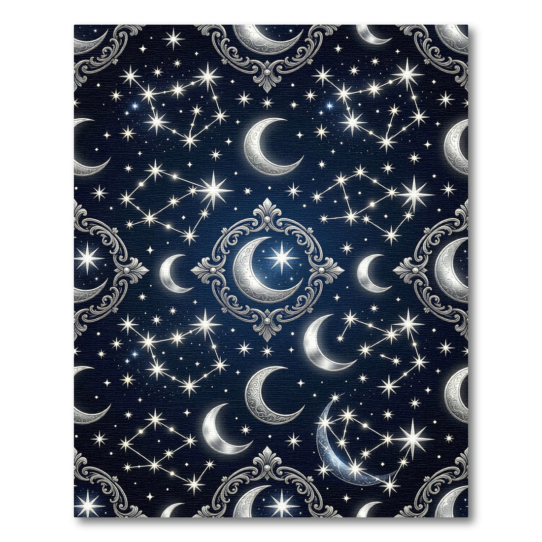 Celestial Silver Crescent Moon Starry Night Rug