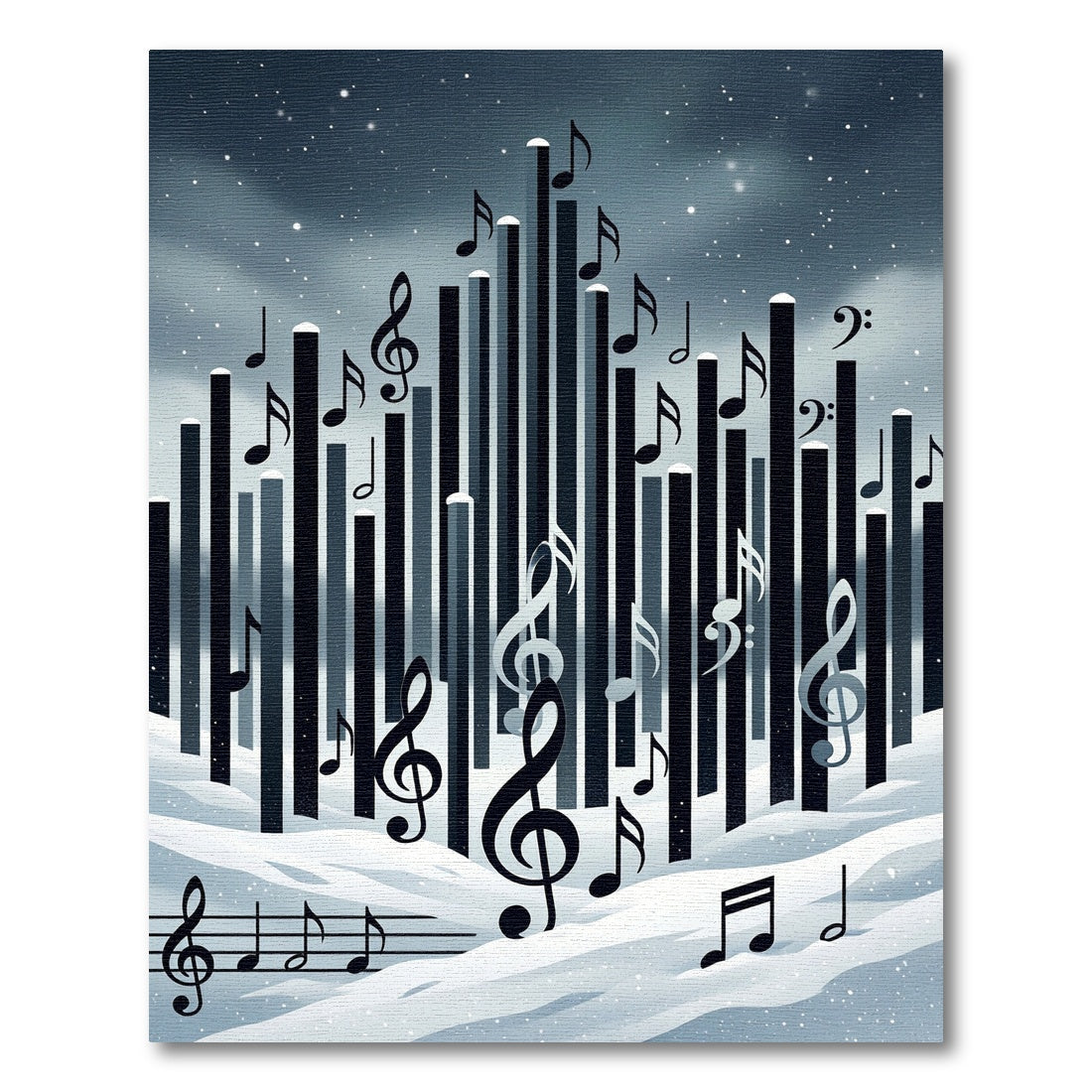 Winter Musical Note Skyline Composition Rug