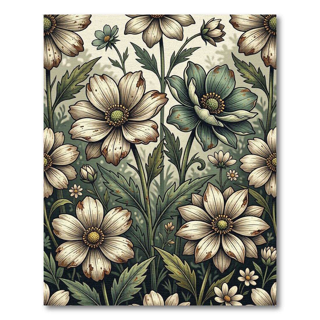 Vintage Cream Botanical Flower Meadow Rug