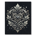 Ornate Silver Filigree Heart Damask Rug