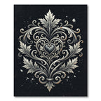 Ornate Silver Filigree Heart Damask Rug