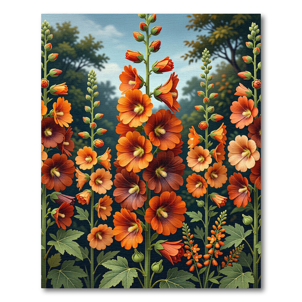Vibrant Orange Hollyhock Botanical Garden Rug