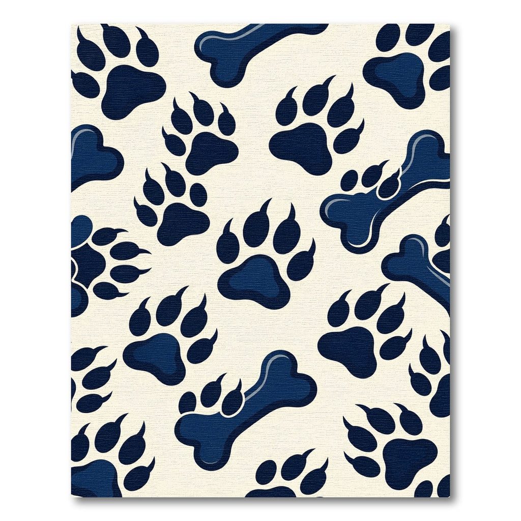 Playful Navy Paw Bone Illustration Rug