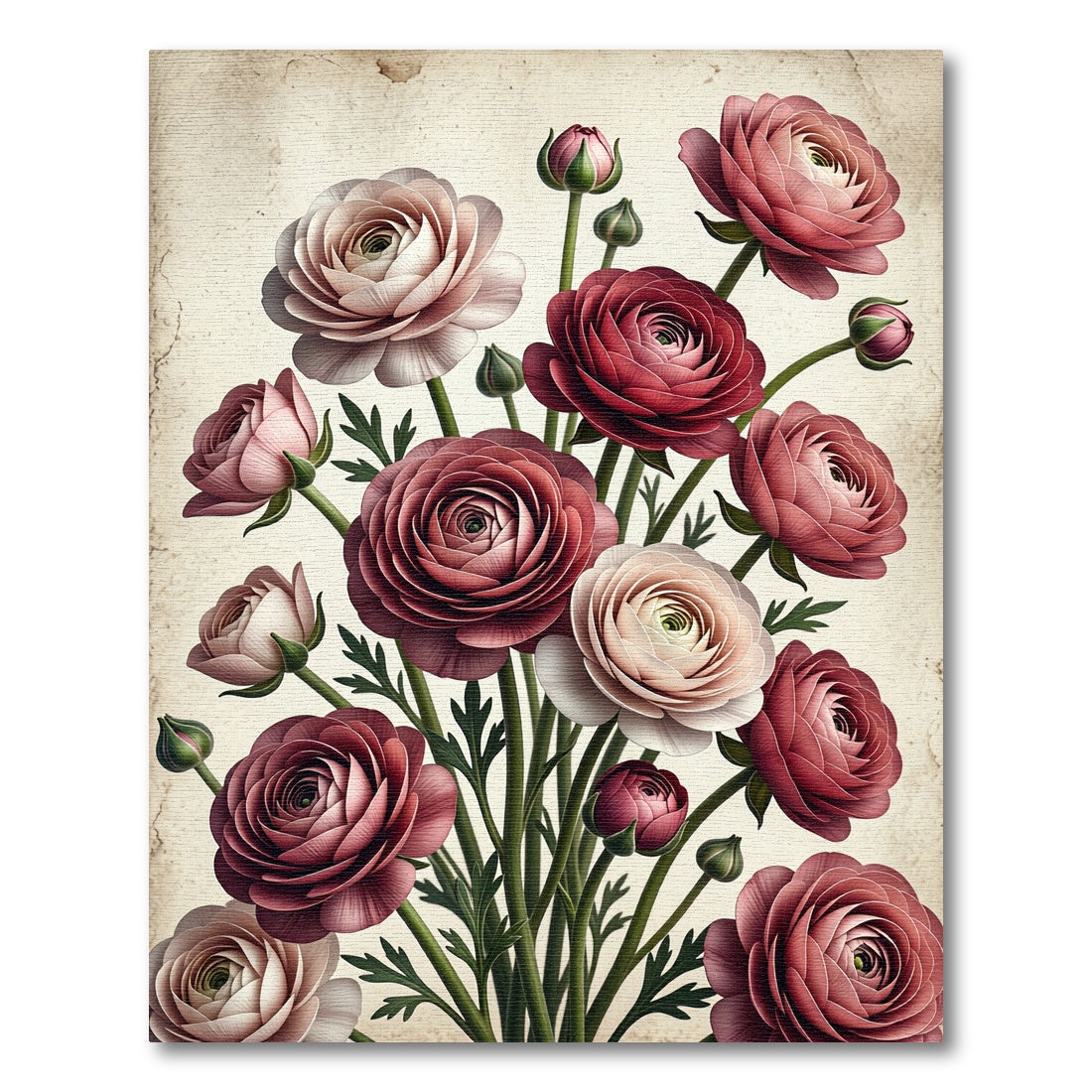Pink Red Ranunculus Floral Arrangement Rug