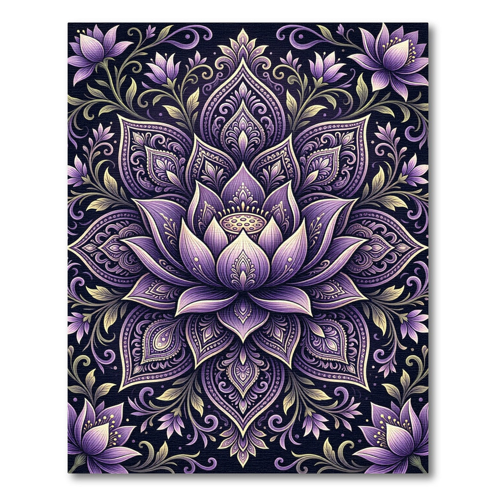 Purple Lotus Mandala with Vine Accents Rug
