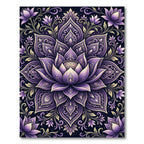 Purple Lotus Mandala with Vine Accents Rug