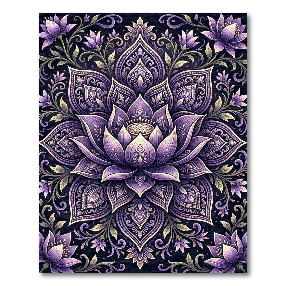 Purple Lotus Mandala with Vine Accents Rug