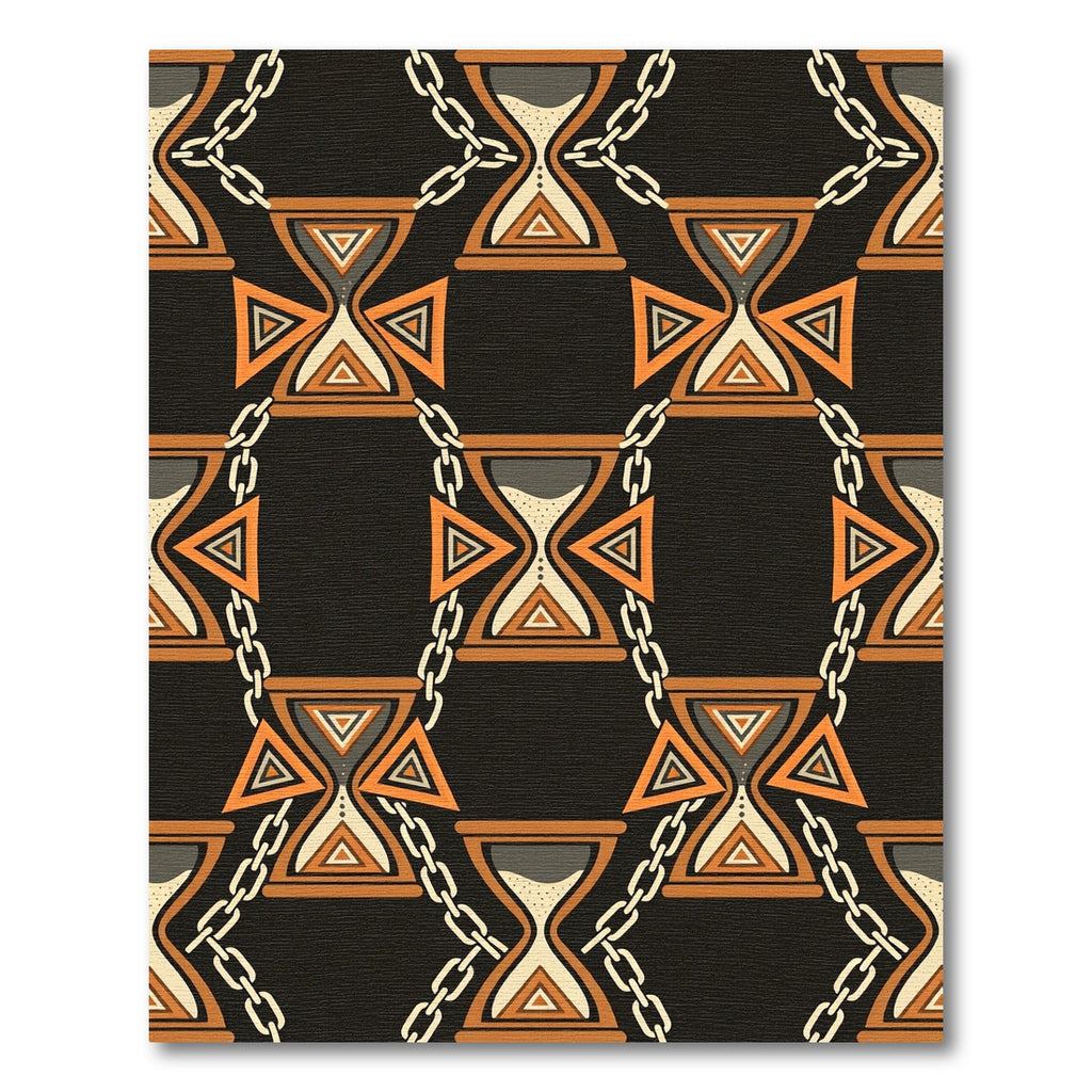 Ornate Burnt Orange Hourglass Chain Link Rug