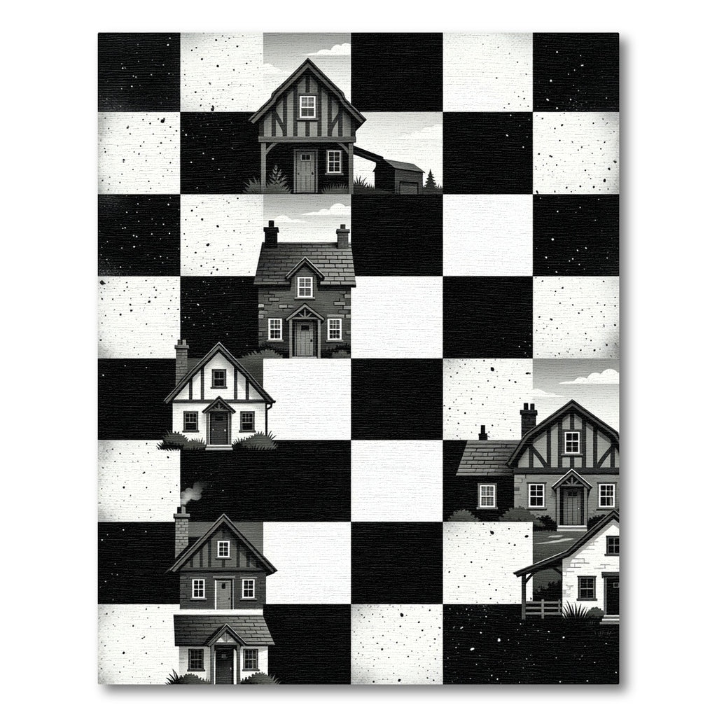 Monochrome Checkered Village Home Art Rug