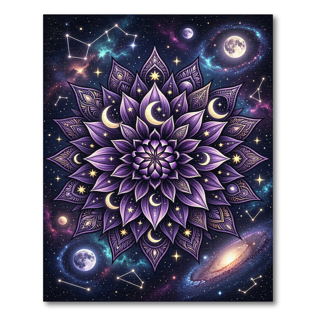 Celestial Violet Moon Mandala Nebula Rug