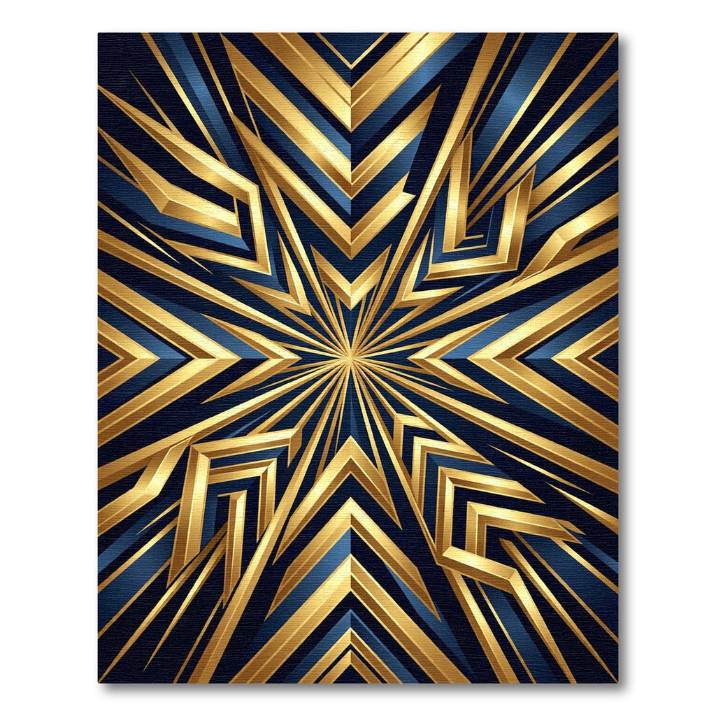 Golden Geometric Starburst Navy Accents Rug