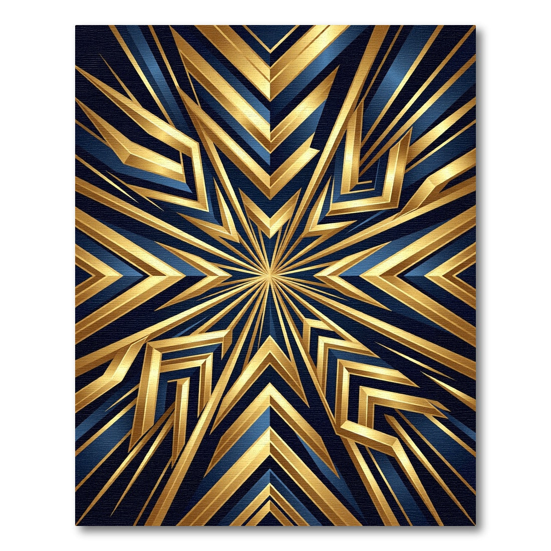 Golden Geometric Starburst Navy Accents Rug