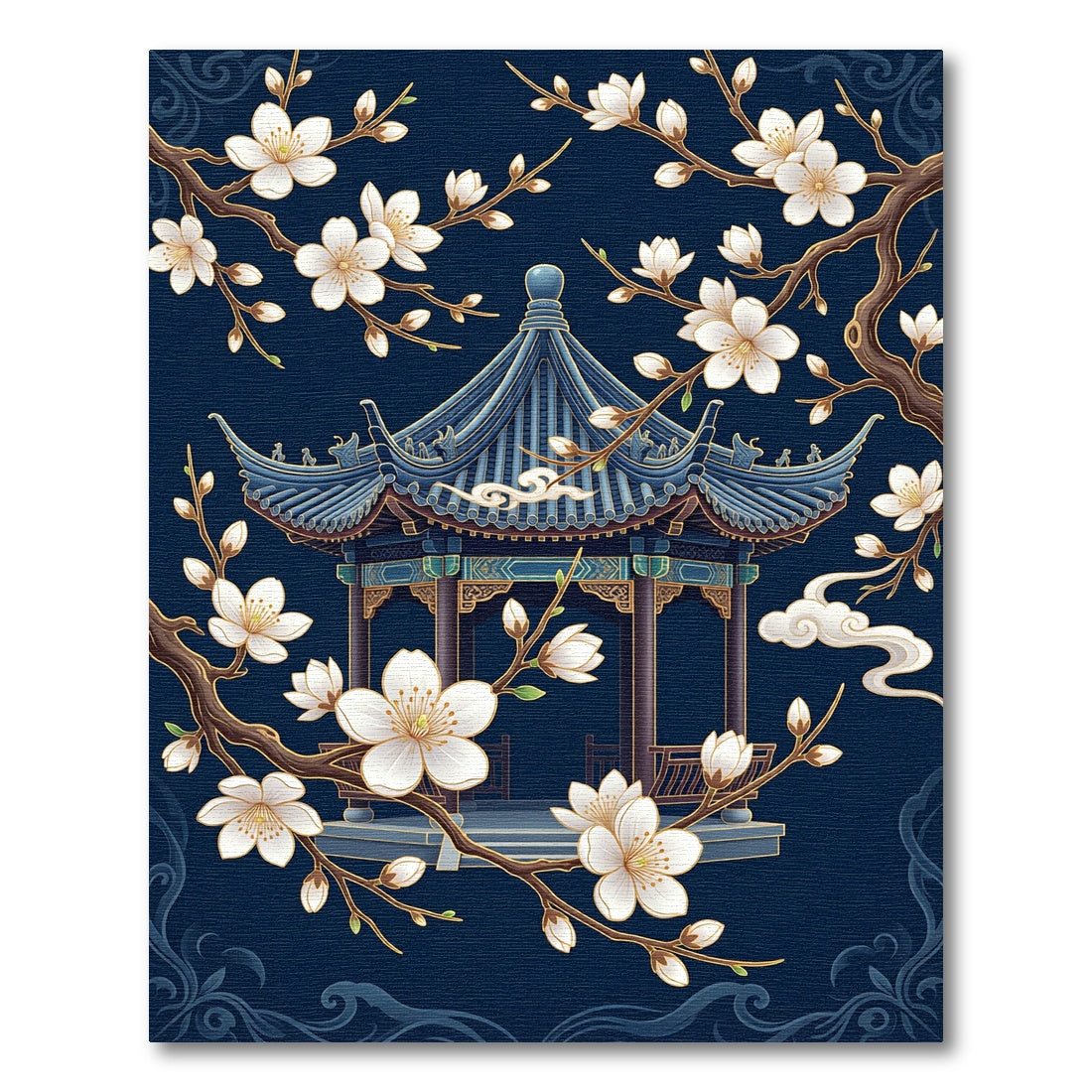 Midnight Blue Pagoda Blossom Branch Rug