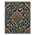 Ornate Gold and Teal Scrollwork Trellis Rug