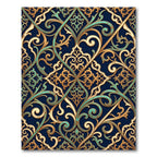 Ornate Gold and Teal Scrollwork Trellis Rug