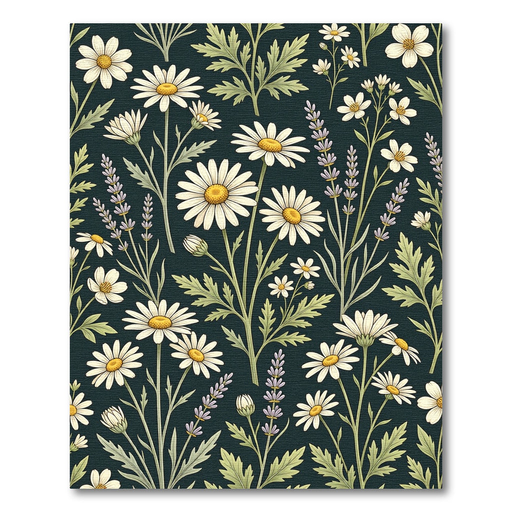 Dark Botanical Daisy and Lavender Accent Rug
