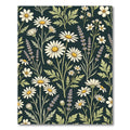 Dark Botanical Daisy and Lavender Accent Rug
